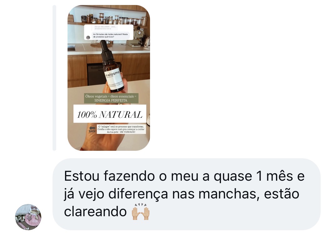 Print de depoimento sobre clareamento das manchas